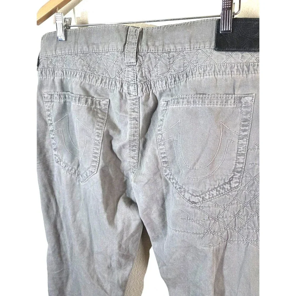 True Religion Mens Gray Jeans Pants Size 36 Embroidered Casual Streetwear